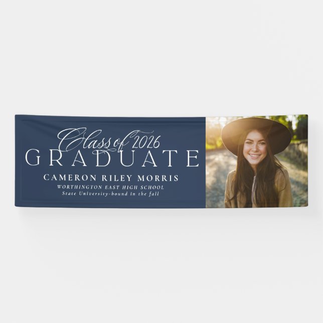 Classic class of 2025 navy graduation photo banner (Horizontal)