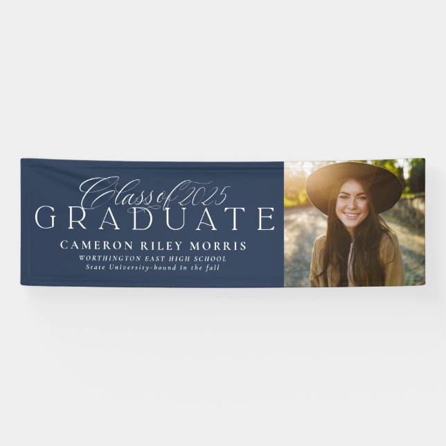 Classic class of 2025 navy graduation photo banner (Horizontal)