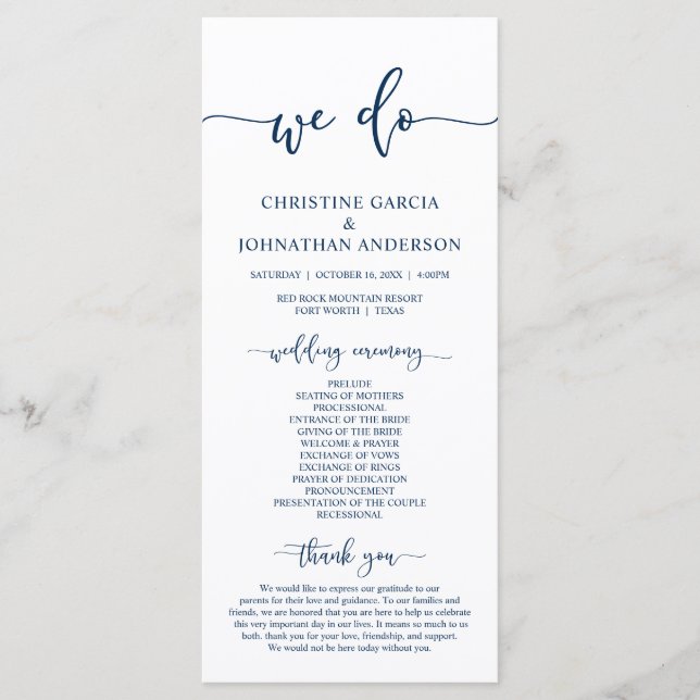 Classic Classy Wedding Program Card (Front)