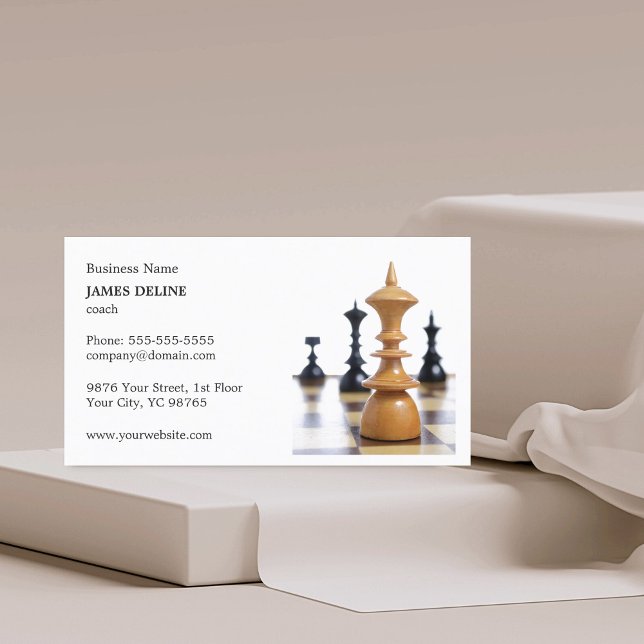 Classic Clean Chess Figures Coach Business Card (Creator Uploaded)
