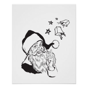 Classic Clipart Santa Claus Black White Retro Poster