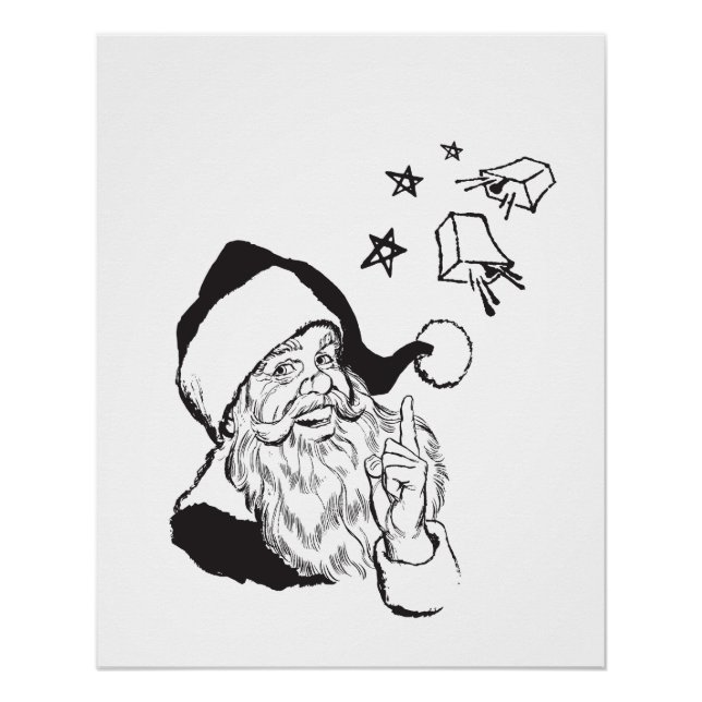Classic Clipart Santa Claus Black White Retro Poster (Front)