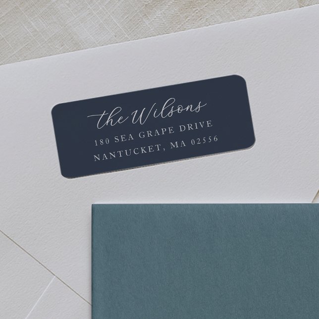 Classic Coastal Navy Blue Script Return Address Label (Creator Uploaded)