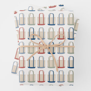 Classic Coastal Tote Bag Beach New England Wrapping Paper Sheet