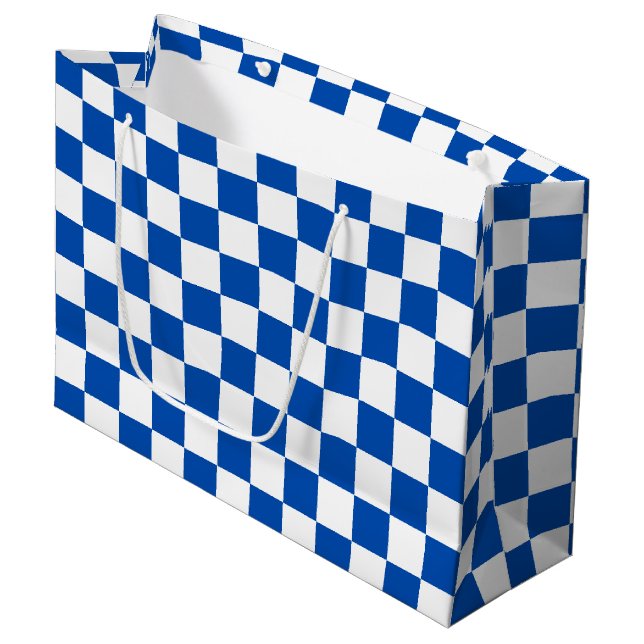 Classic cobalt blue chequerboard large gift bag (Front Angled)