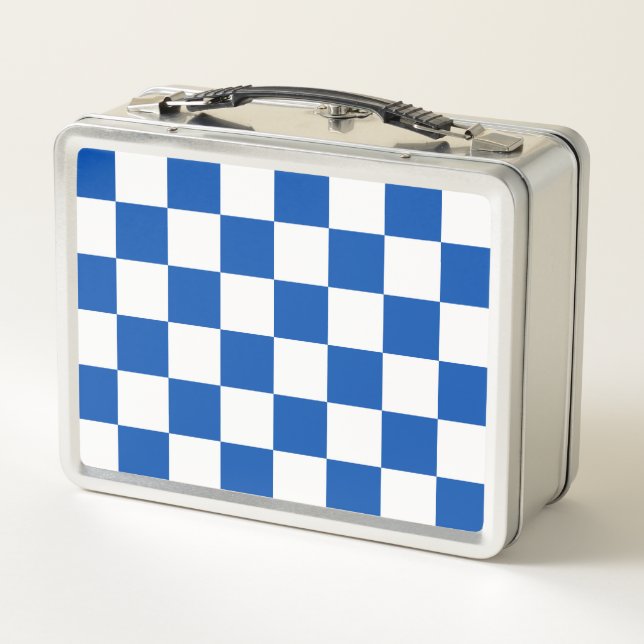 Classic cobalt blue chequerboard metal lunch box (Back)