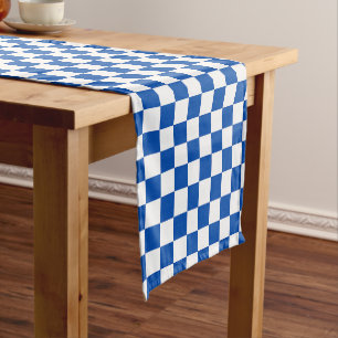 Classic cobalt blue chequerboard short table runner