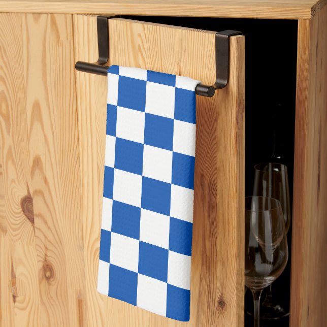Classic cobalt blue chequerboard tea towel (Thirds Fold)