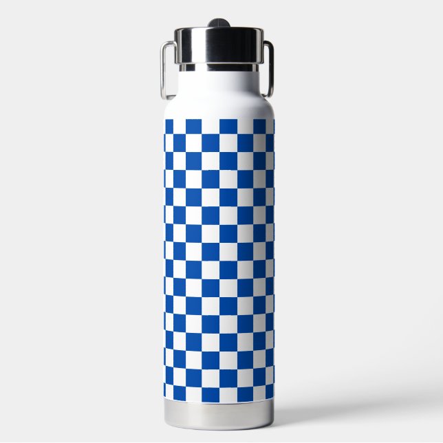 Classic cobalt blue chequerboard water bottle (Front)