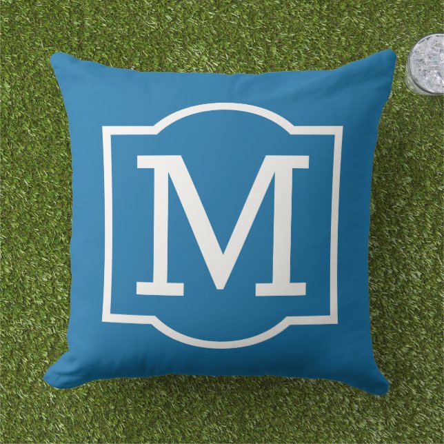 Classic Cobalt Blue Custom Monogram Letter Cushion (Grass)