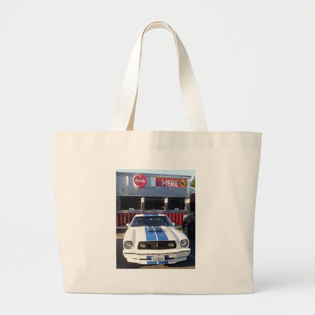 Classic Cobra at Diner Large Tote Bag (Front)
