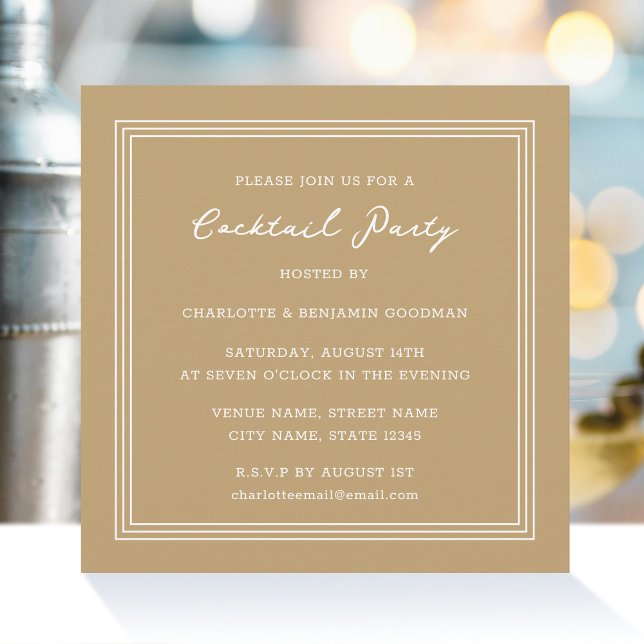 Classic Cocktail Party Gold Sand Square Invitation (Creator Uploaded)