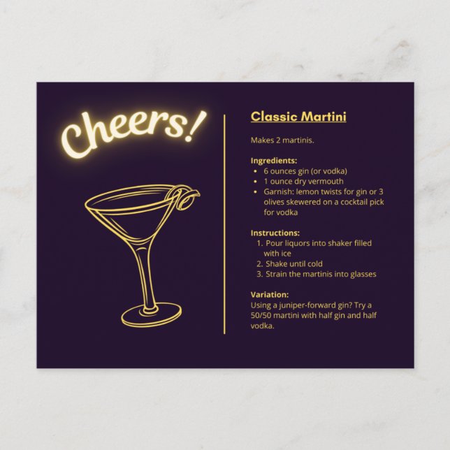 Classic Cocktail Postcard - Martini (Front)