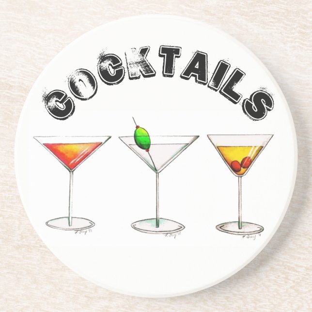 Classic Cocktails Martini Cosmopolitan Manhattan Coaster (Front)