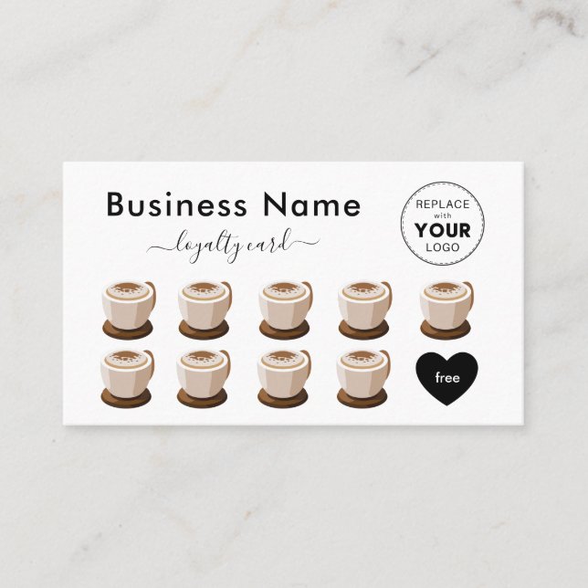 Classic Coffee Drink Illustration Add Your Logo Loyalty Card (Front)