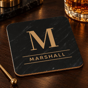 Classic Cognac Tan Personalised Monogram Initial Coaster