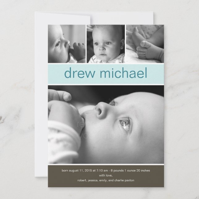 Classic Collage Baby Photo Birth Announcement (Front)