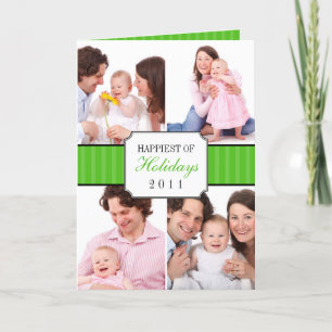 Classic collage green striped band Christmas photo Holiday Card