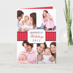 Classic collage red striped band Christmas photo Holiday Card