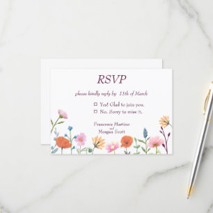 Classic colorful floral greenery RSVP card