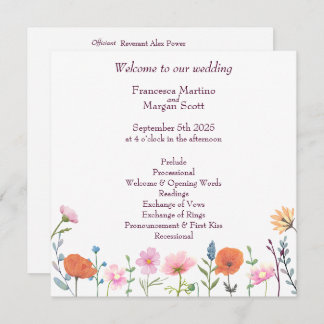 Classic colorful floral greenery wedding program