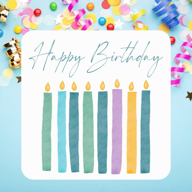 Classic Colorful Modern Happy Birthday Candles Square Sticker (Creator Uploaded)