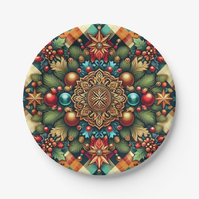 Classic colourful Christmas Paper Plate (Front)