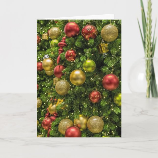 Classic Colourful Christmas Tree Ornaments Holiday Card (Front)