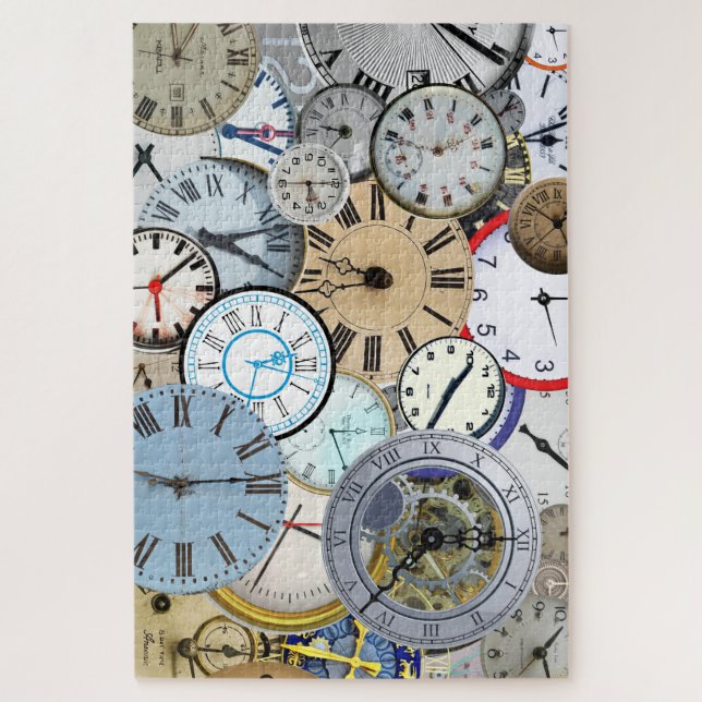 Classic Colourful Collage of Distorted Clocks Jigsaw Puzzle (Vertical)