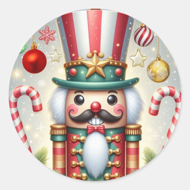 Classic, colourful, whimsical Christmas nutcracker Classic Round Sticker (Front)