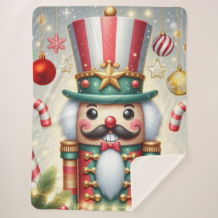 Classic, colourful, whimsical Christmas nutcracker Sherpa Blanket