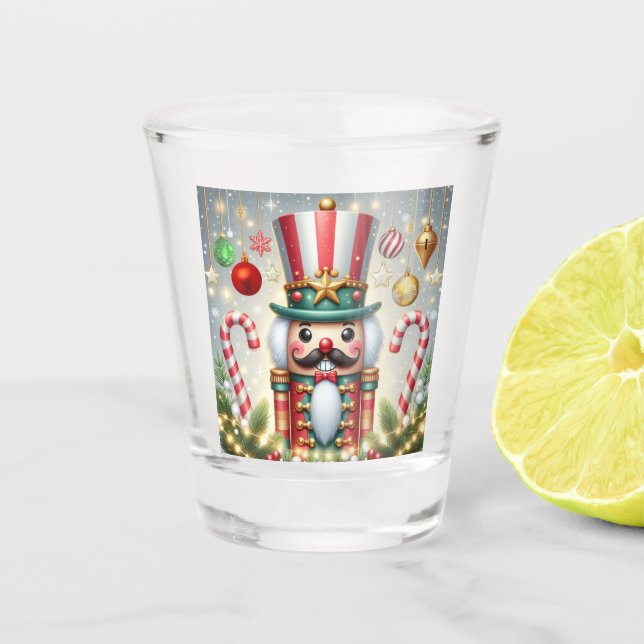 Classic, colourful, whimsical Christmas nutcracker Shot Glass (Front)