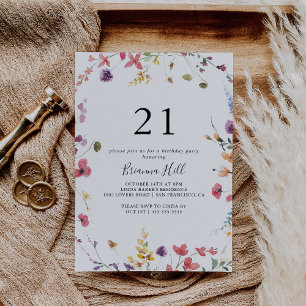 Classic Colourful Wild Floral 21st Birthday Party  Invitation