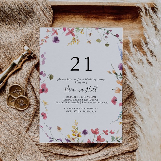 Classic Colourful Wild Floral 21st Birthday Party  Invitation (Creator Uploaded)