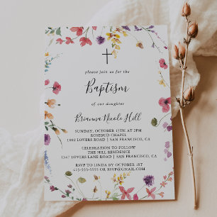 Classic Colourful Wild Floral Baptism  Invitation