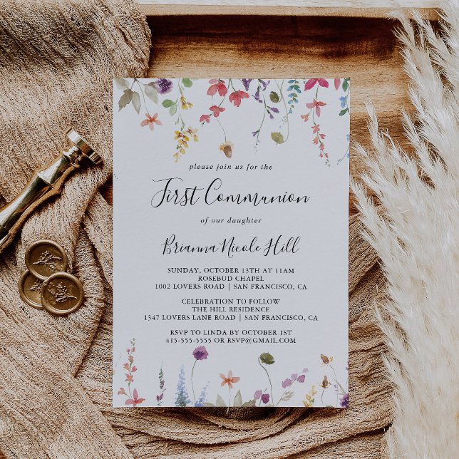 Classic Colourful Wild Floral First Communion Invitation (Creator Uploaded)