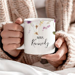 Classic Colourful Wild Floral Mrs Newlywed Bride  Two-Tone Coffee Mug<br><div class="desc">This classic colourful wild floral mrs newlywed bride coffee mug is a perfect gift to the bride or bride to be for a rustic wedding shower. The design features a yellow,  purple,  white wild flowers with foliage in a rose and green watercolor background.</div>