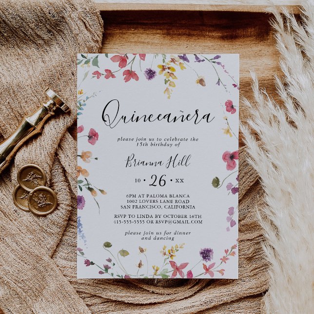 Classic Colourful Wild Floral Quinceañera Invitation (Creator Uploaded)