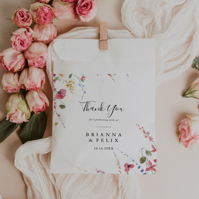 Classic Colourful Wild Floral Thank You Wedding Favour Bag (Creator Uploaded)