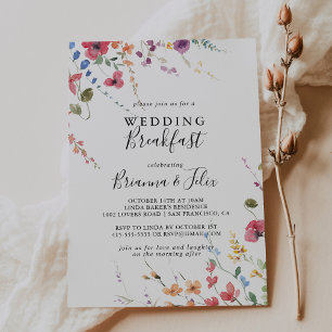 Classic Colourful Wild Floral Wedding Breakfast  Invitation