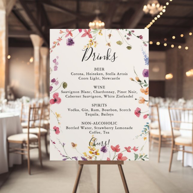 Classic Colourful Wild Floral Wedding Drinks Menu  Poster (Creator Uploaded)