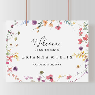 Classic Colourful Wild Floral Wedding Welcome Sign