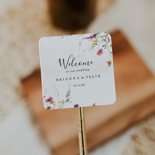 Classic Colourful Wild Floral Wedding Welcome  Square Sticker (Creator Uploaded)