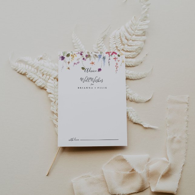 Classic Colourful Wild Floral Wedding Well Wishes Advice Card (Creator Uploaded)