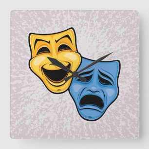 Classic Comedy And Tragedy Theatrical Masks Square Wall Clock