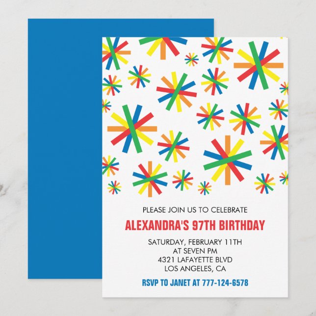 Classic Confetti 97th birthday Invitation (Front/Back)