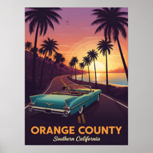 Classic convertible cruising through orange county poster