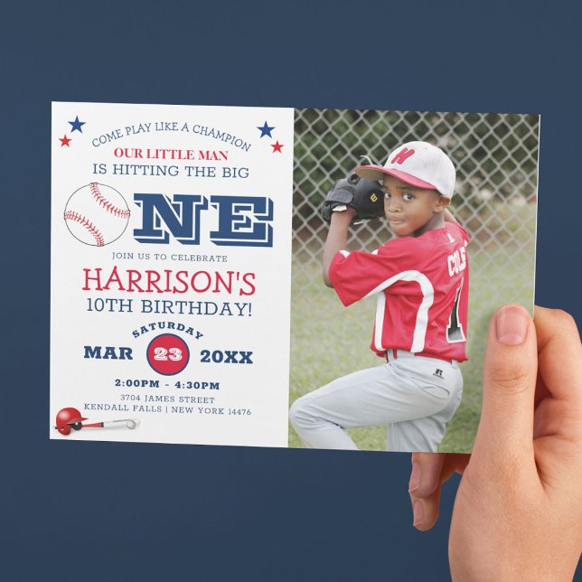 Classic Cool Baseball Kids Photo Birthday Invitation (Creator Uploaded)