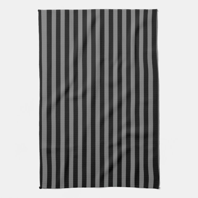 Classic Cool Dark Grey and Black Vertical Stripes Tea Towel (Vertical)