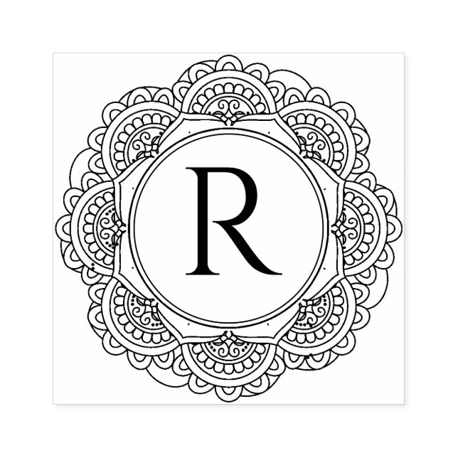 CLASSIC COOL ORNATE MANDALA CUSTOM SCRIPT MONOGRAM RUBBER STAMP (Imprint)